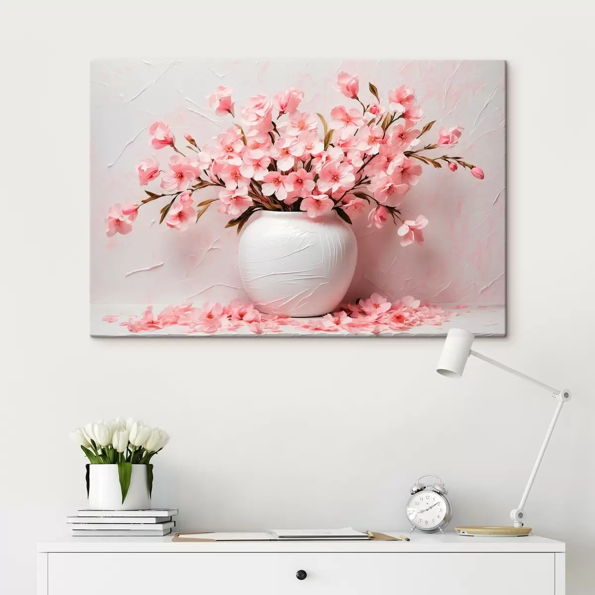Tableau Fleurs roses dans un vase blanc s42915