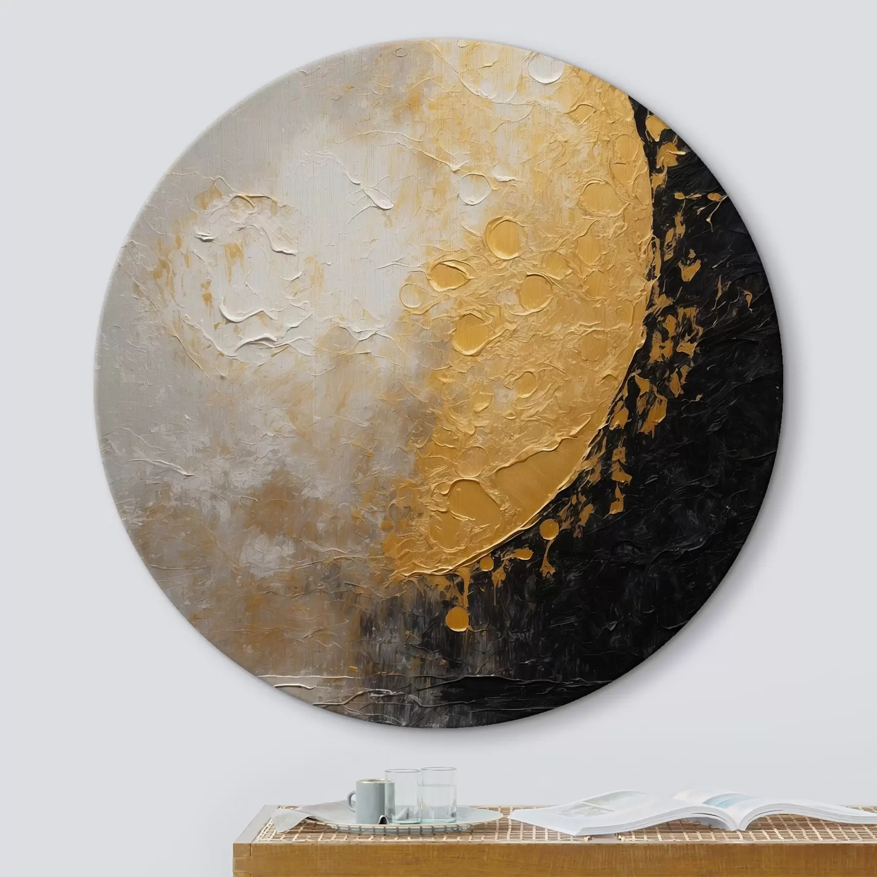 Papier peint Lune dorée en peinture à l'huile r42766