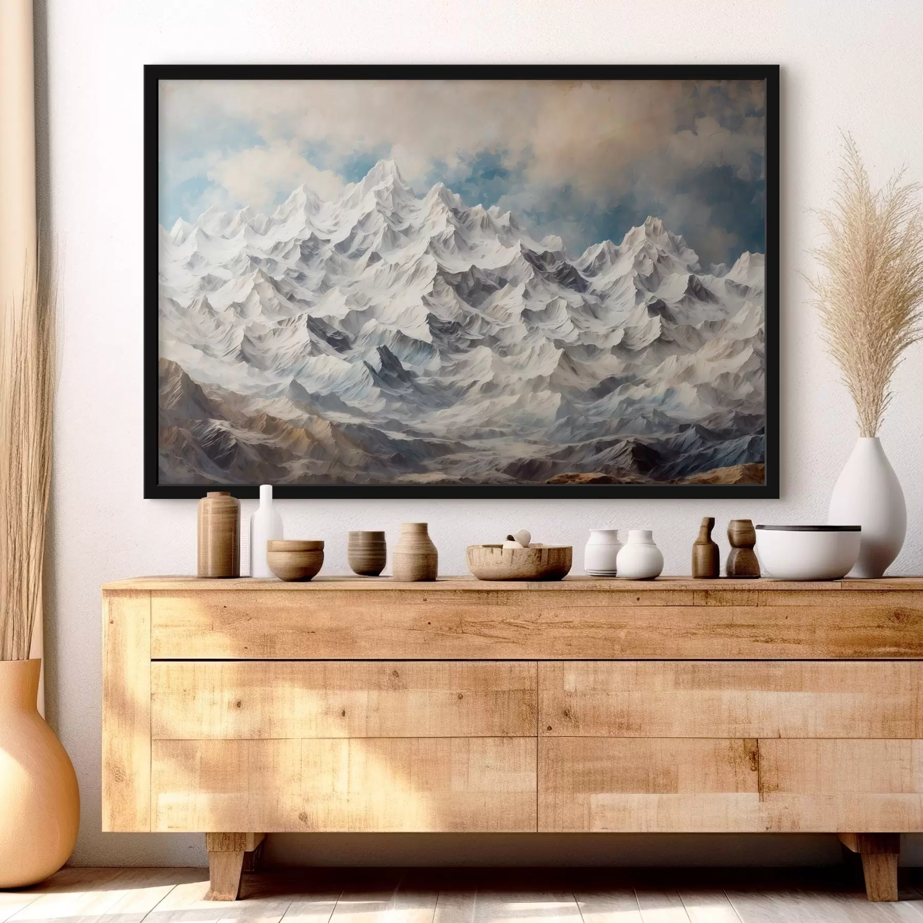 Papier peint Montagnes enneigées en peinture acrylique f42775