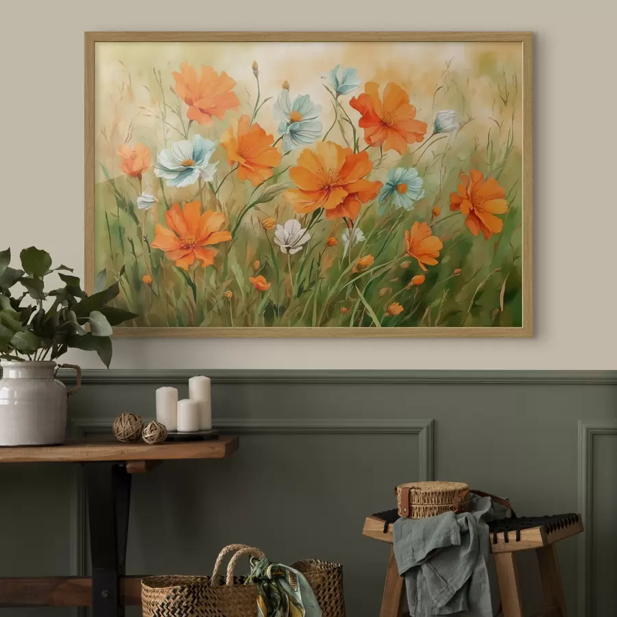 Papier peint Champ de fleurs et de plantes en style aquarelle f42916