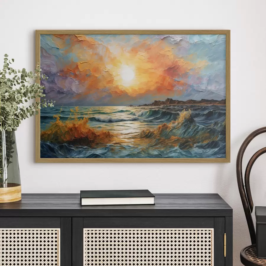 Papier peint Mer agitée et soleil en peinture à l'huile f42920