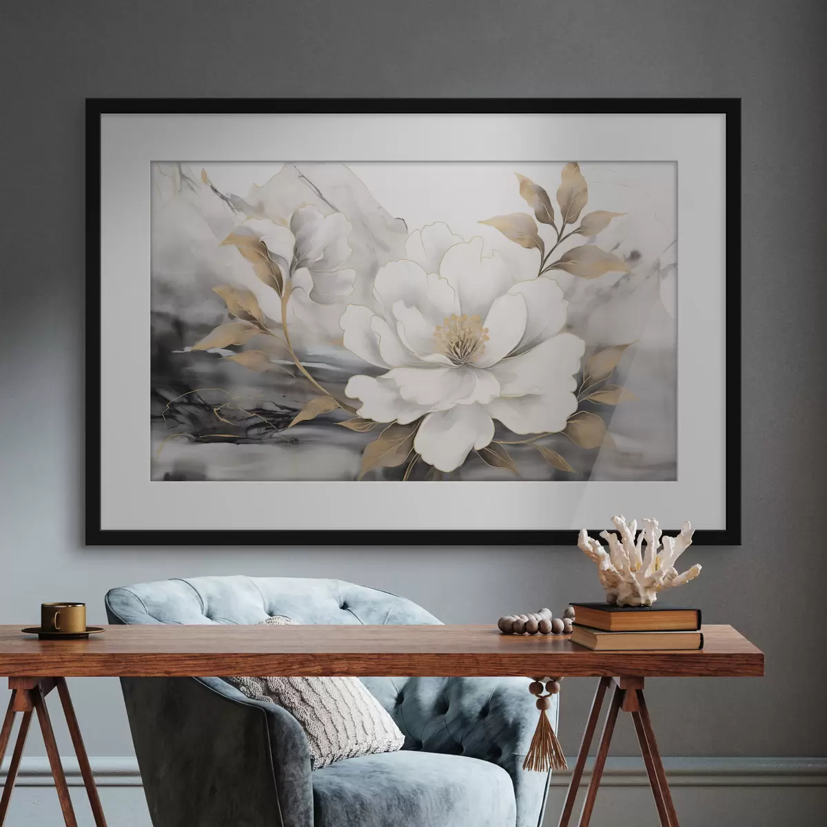 Poster Grande fleur abstraite sur fond d'aquarelle f42966