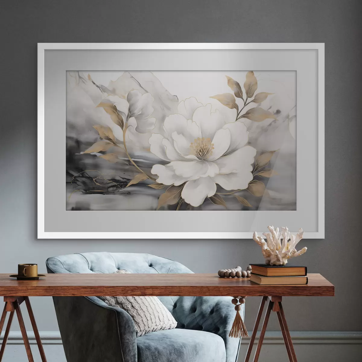 Poster Grande fleur abstraite sur fond d'aquarelle f42966