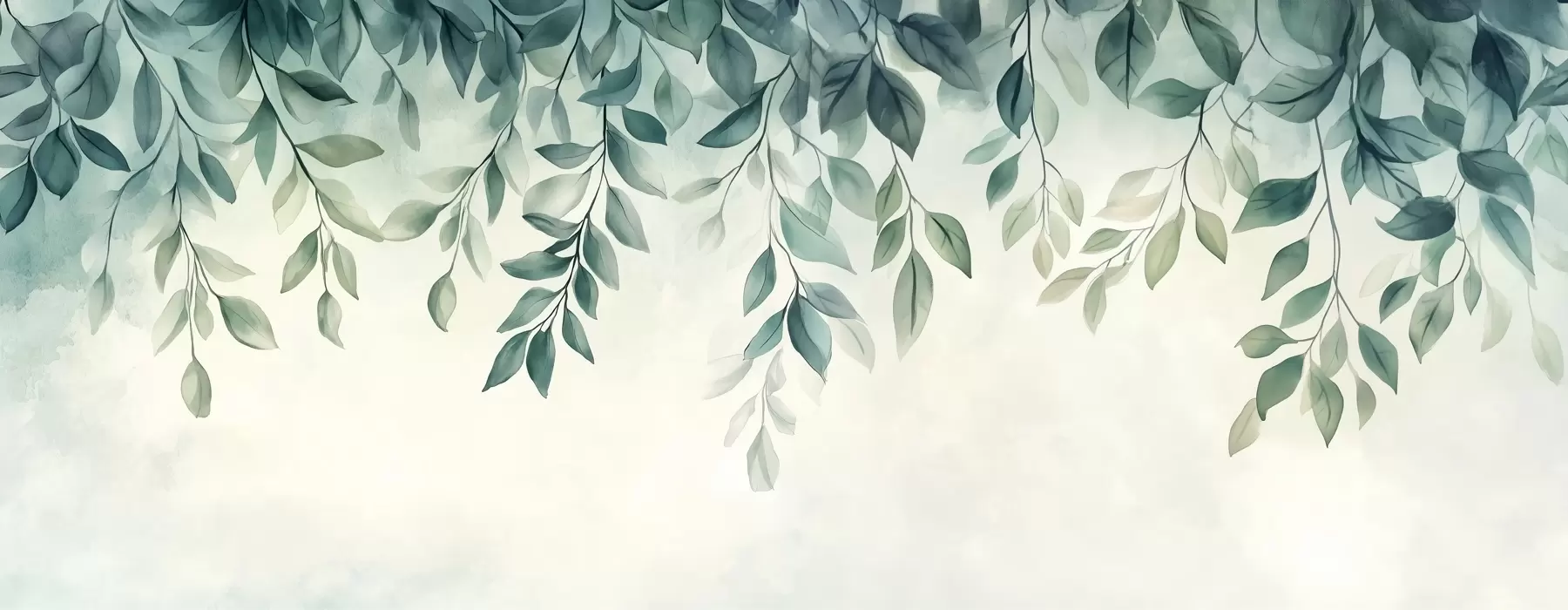 Papier peint feuilles vertes de style aquarelle suspendues au sommet w03024