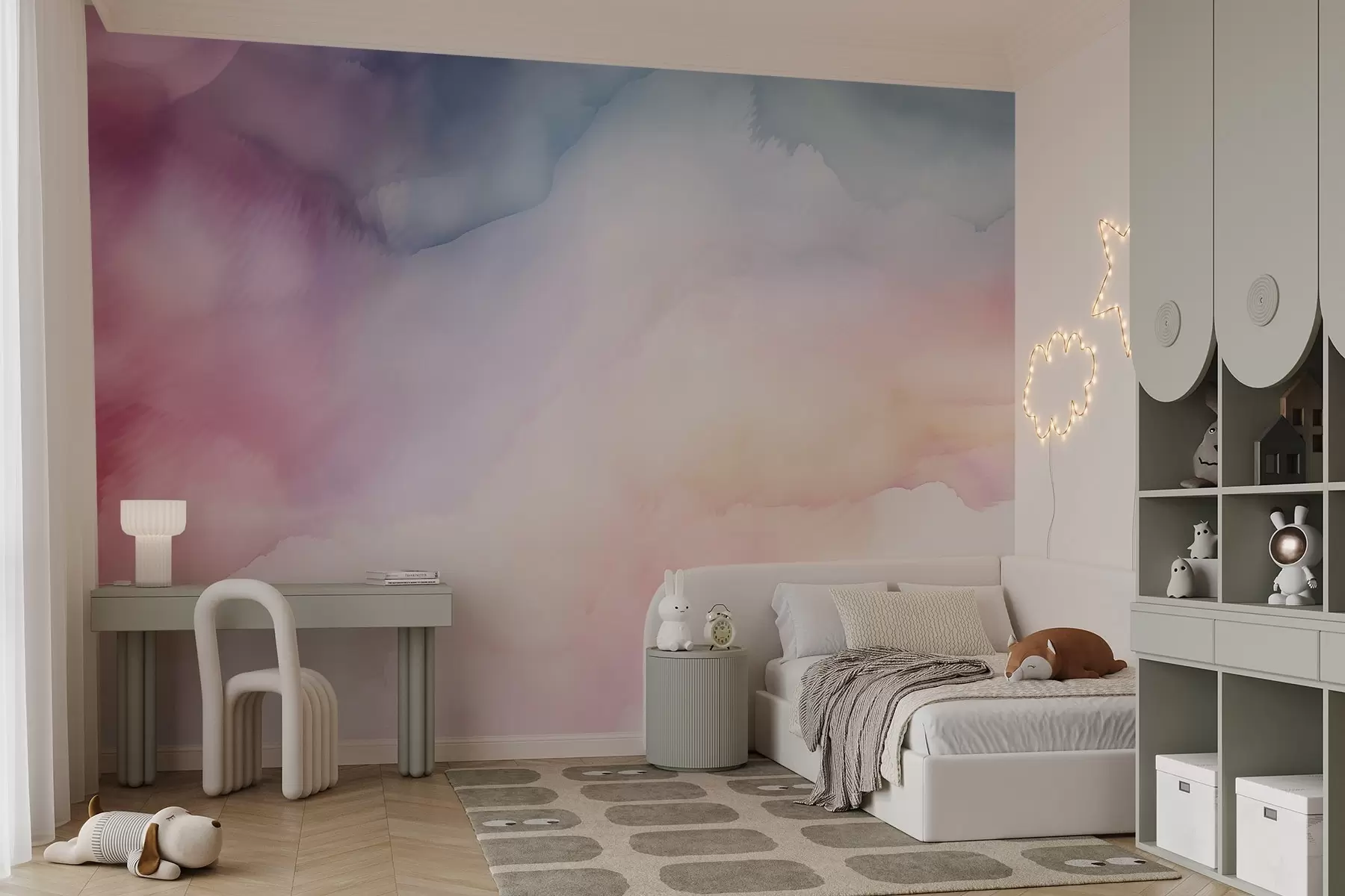 Papier peint Dégradé d'aquarelle abstraite dans des tons pastel doux de rose, de bleu et de pêche w03160