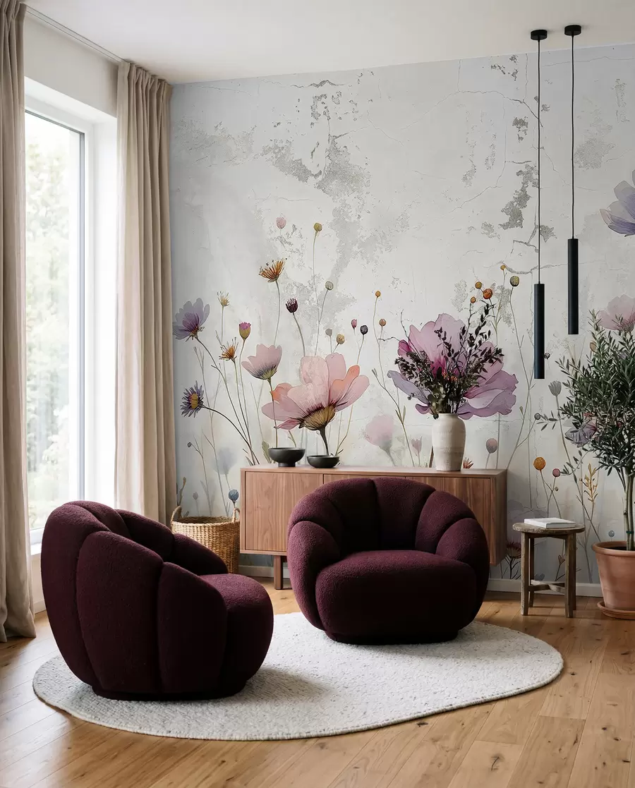Papier peint Fleurs aquarelles en style grunge w03192