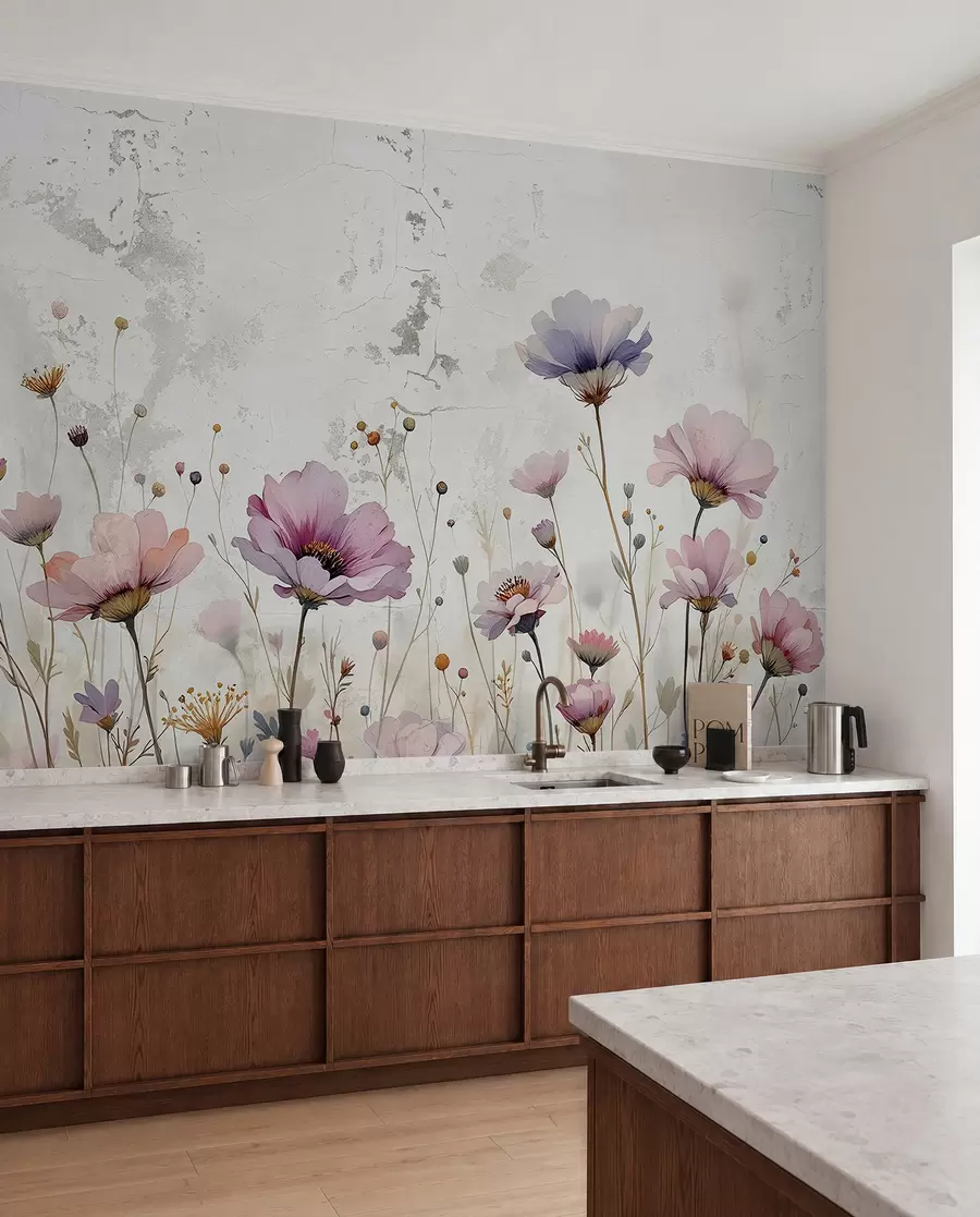 Papier peint Fleurs aquarelles en style grunge w03192