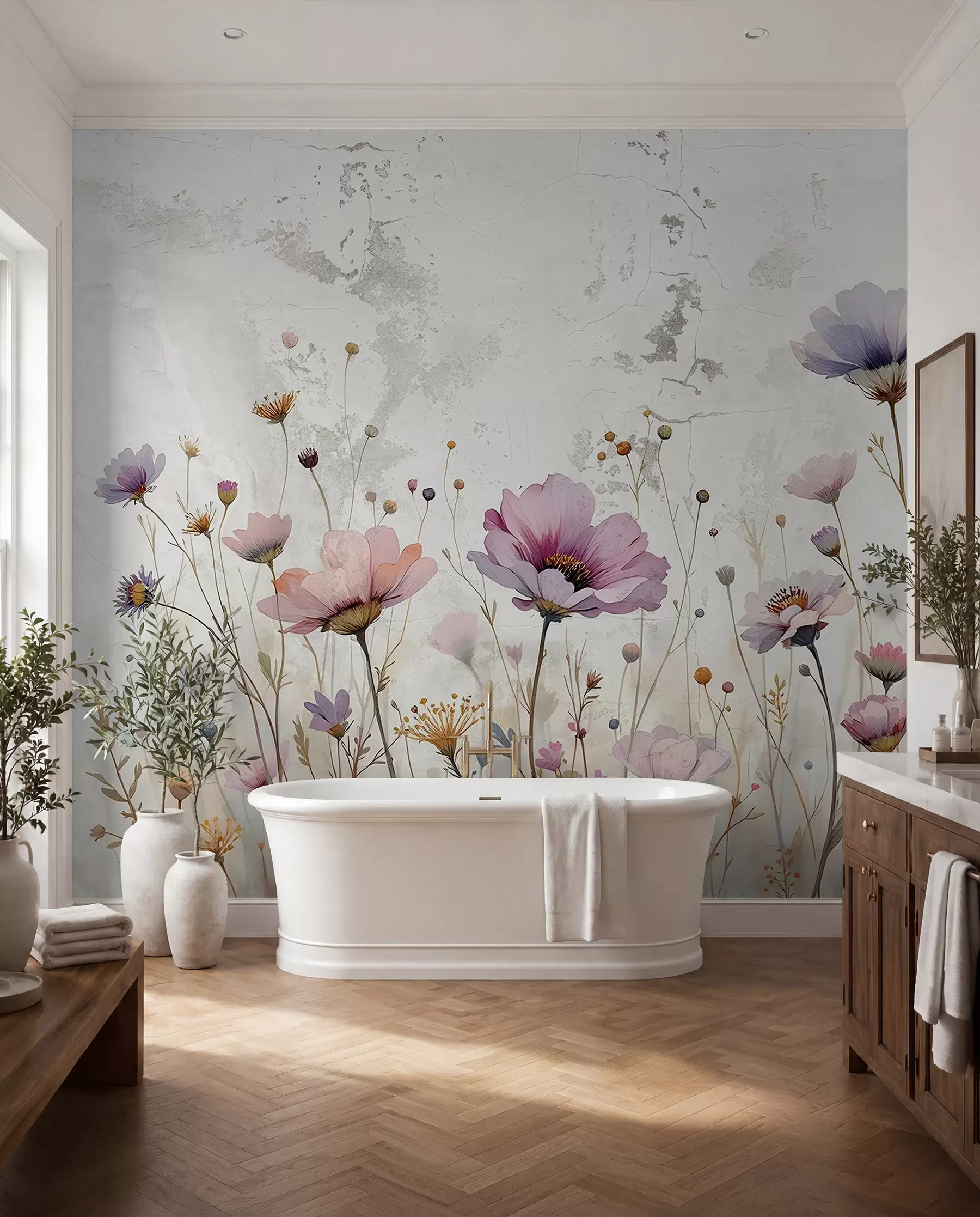 Papier peint Fleurs aquarelles en style grunge w03192
