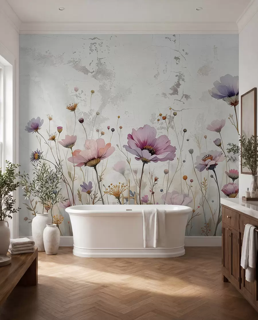Papier peint Fleurs aquarelles en style grunge w03192
