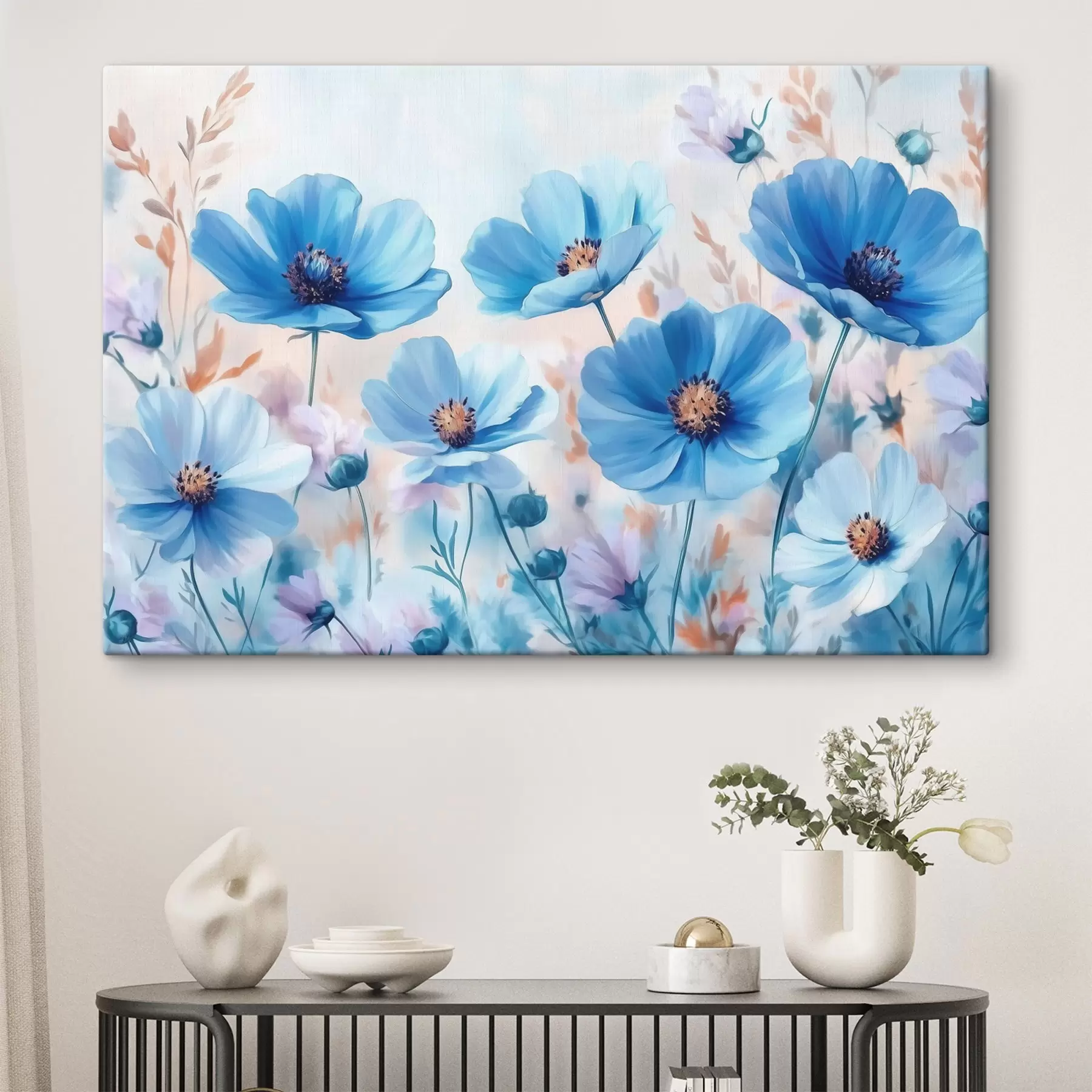 Papier peint Fleurs bleues sur fond bleu s42971
