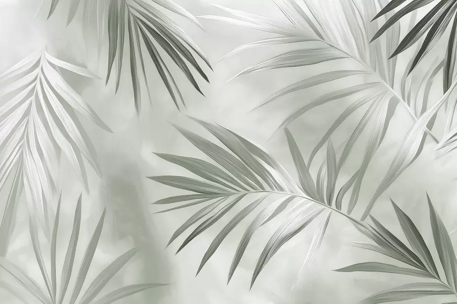 Papier peint Abstraction de feuilles tropicales, palmier, palette de couleurs vertes  w03153v2