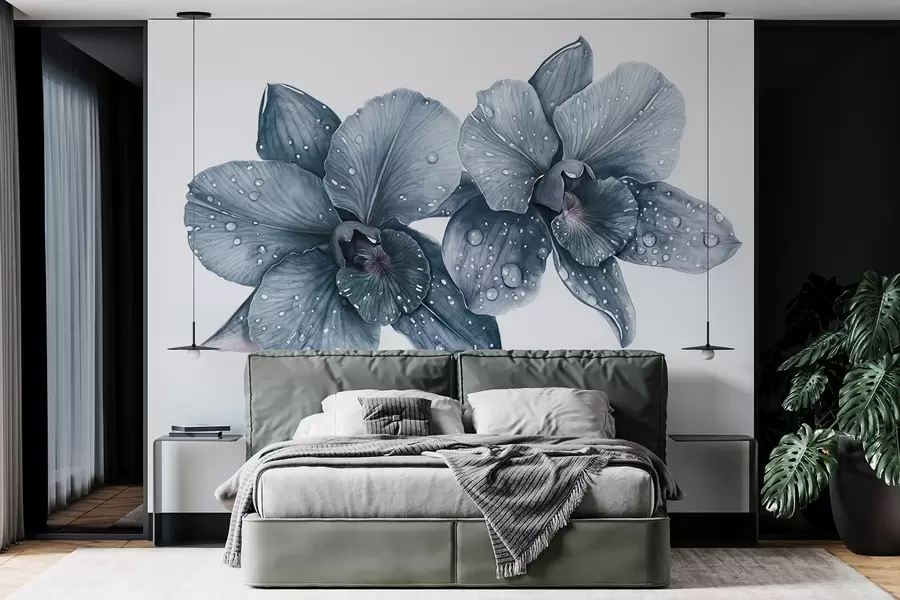 Papier peint Belle fleur d'orchidée, dessin de style aquarelle, couleurs bleues w03164v2 buy France - Uwalls.fr Papier peint Belle fleur d'orchidée, dessin de style aquarelle, couleurs bleues w03164v2