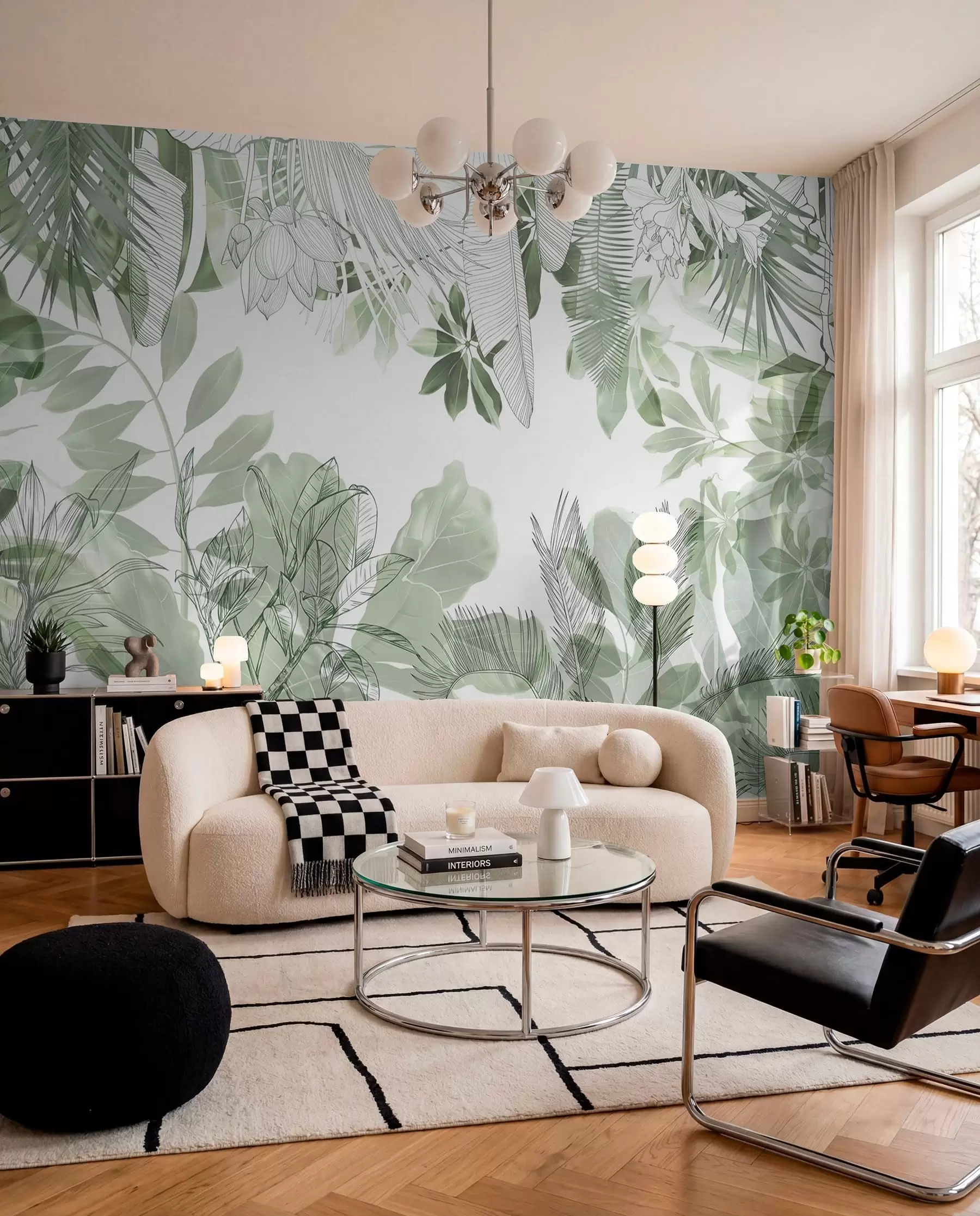 Papier peint Imprimé de la jungle verte, plantes et feuilles tropicales sur fond blanc w08823