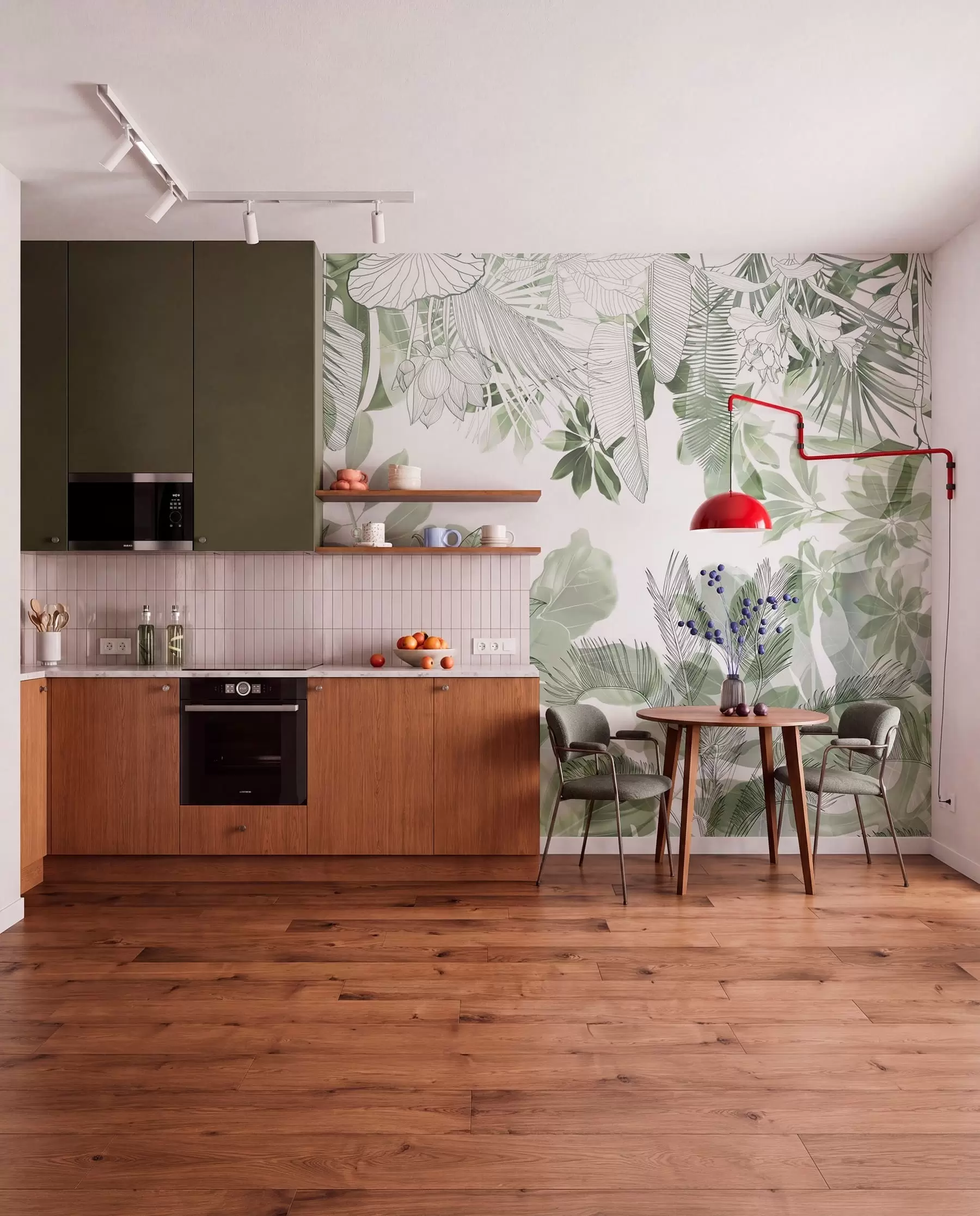 Papier peint Imprimé de la jungle verte, plantes et feuilles tropicales sur fond blanc w08823