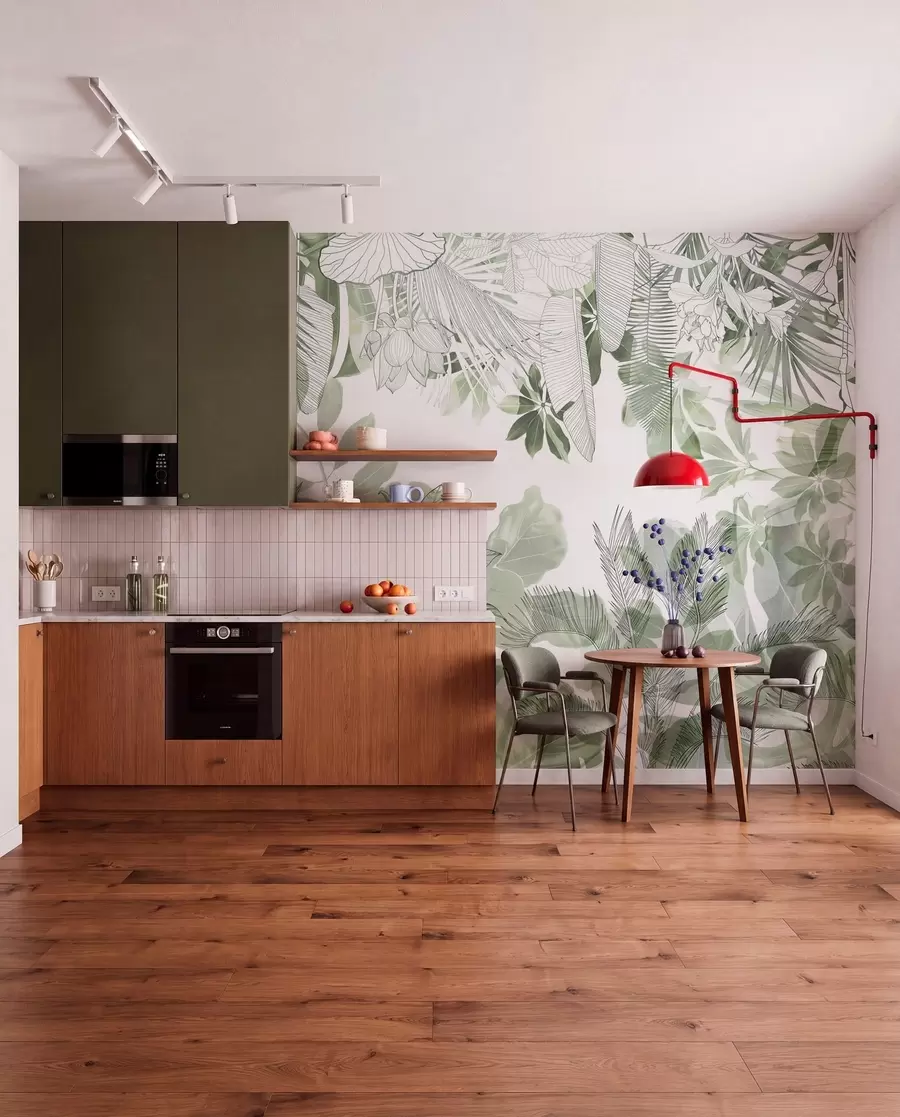 Papier peint Imprimé de la jungle verte, plantes et feuilles tropicales sur fond blanc w08823
