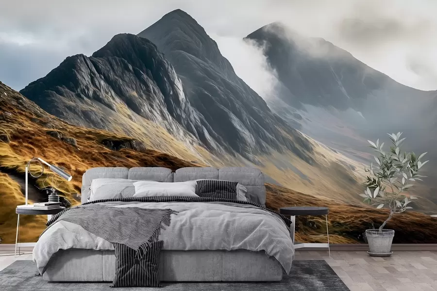 Papier peint Pente rocheuse du Mont Snowdon dans un style de peinture à l'huile w08808