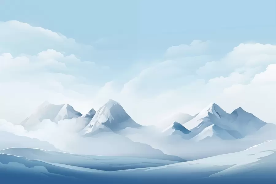 Papier peint Nuages bleus minimalistes et montagnes, temps glacial w08811