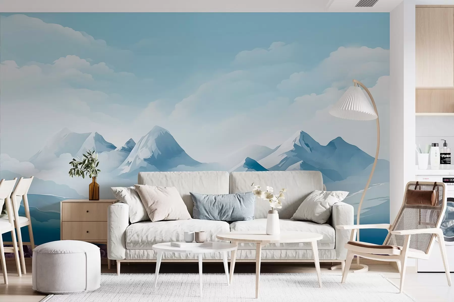 Papier peint Nuages bleus minimalistes et montagnes, temps glacial w08811