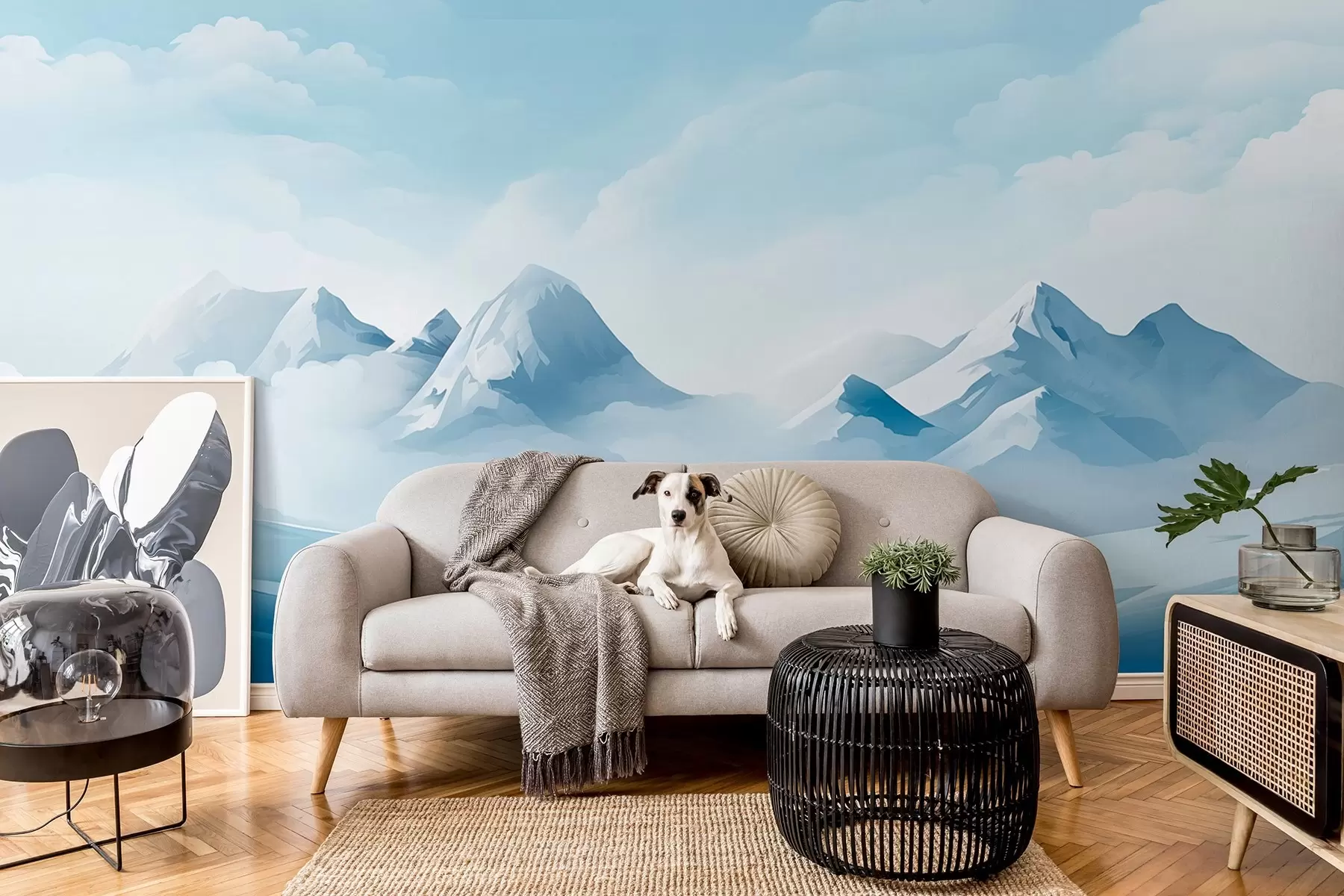 Papier peint Nuages bleus minimalistes et montagnes, temps glacial w08811