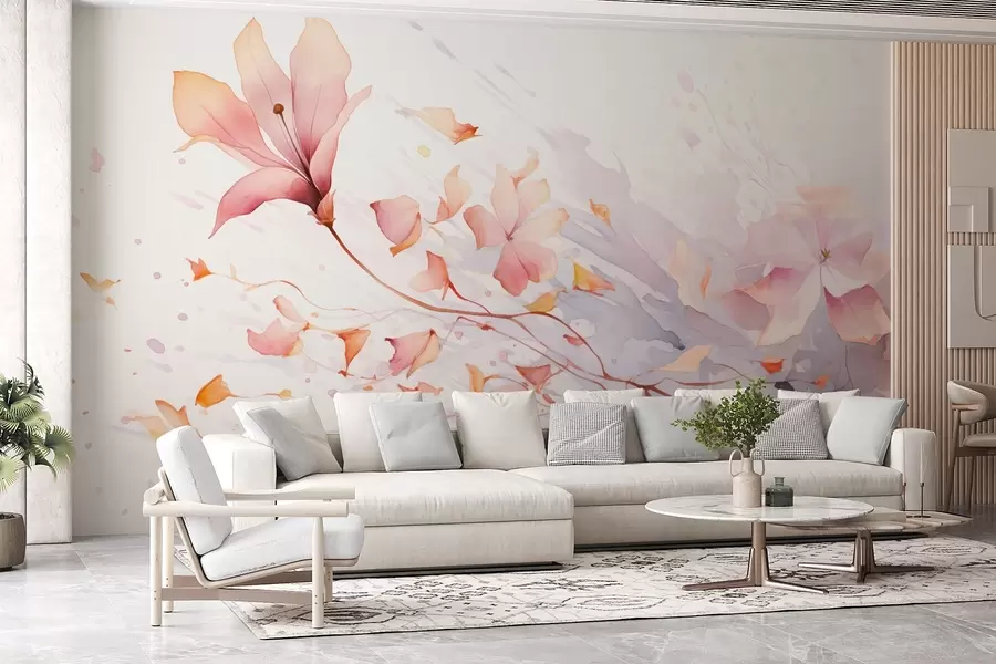 Papier peint Une fleur dont les pétales tombent et volent au vent dans un style aquarelle w08821