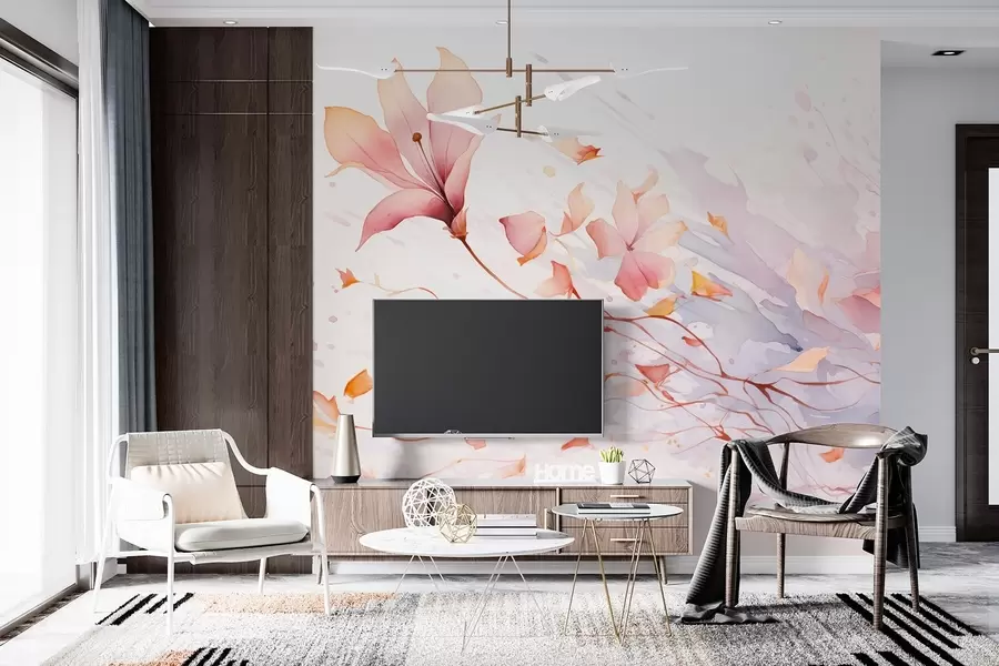 Papier peint Une fleur dont les pétales tombent et volent au vent dans un style aquarelle w08821