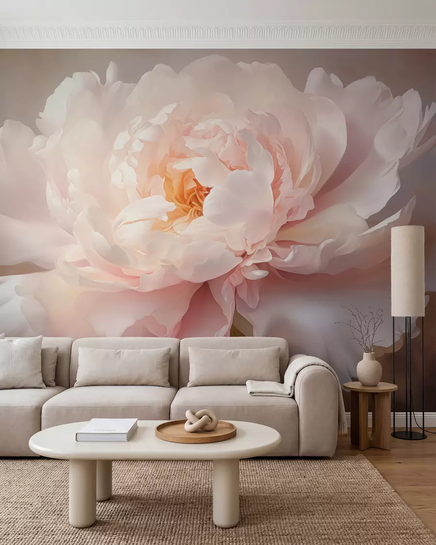 Papier peint Fleur de pivoine épanouie dans une palette de couleurs délicates w03247