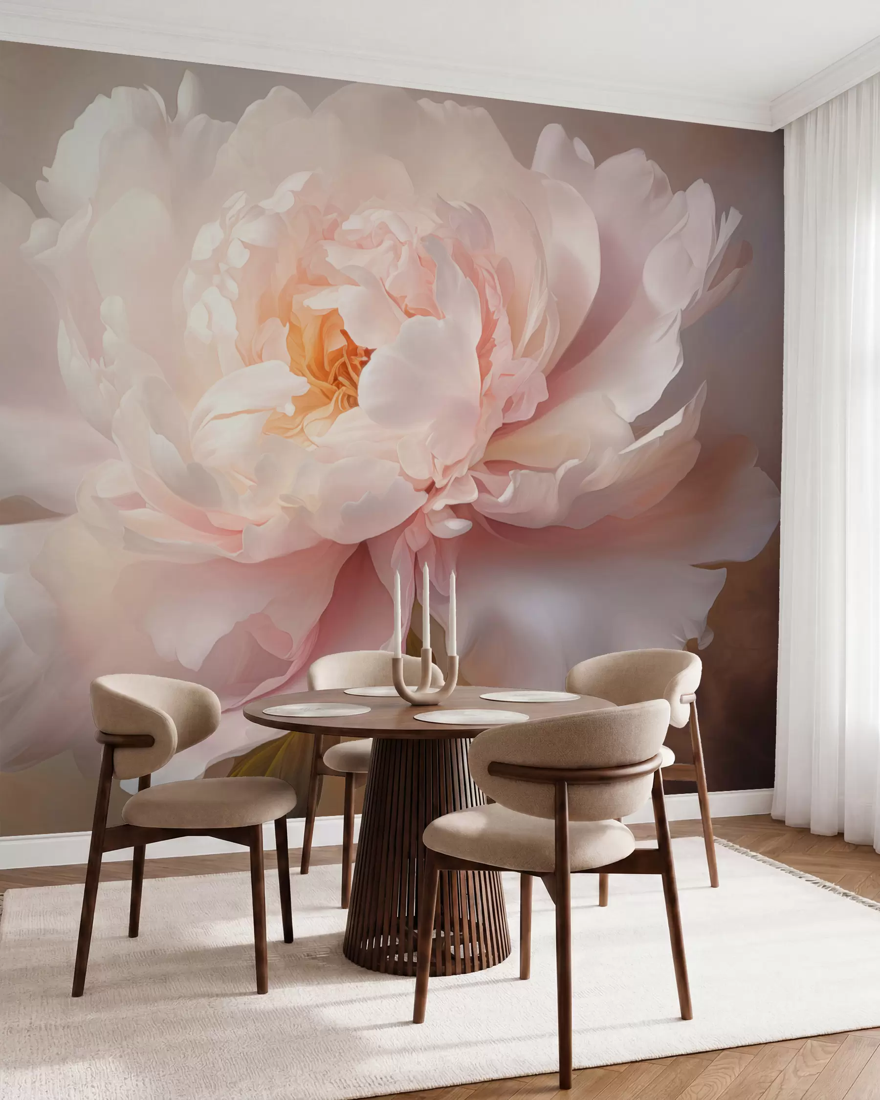 Papier peint Pivoine en lumière abricot w03247