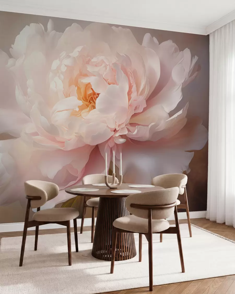 Papier peint Fleur de pivoine épanouie dans une palette de couleurs délicates w03247
