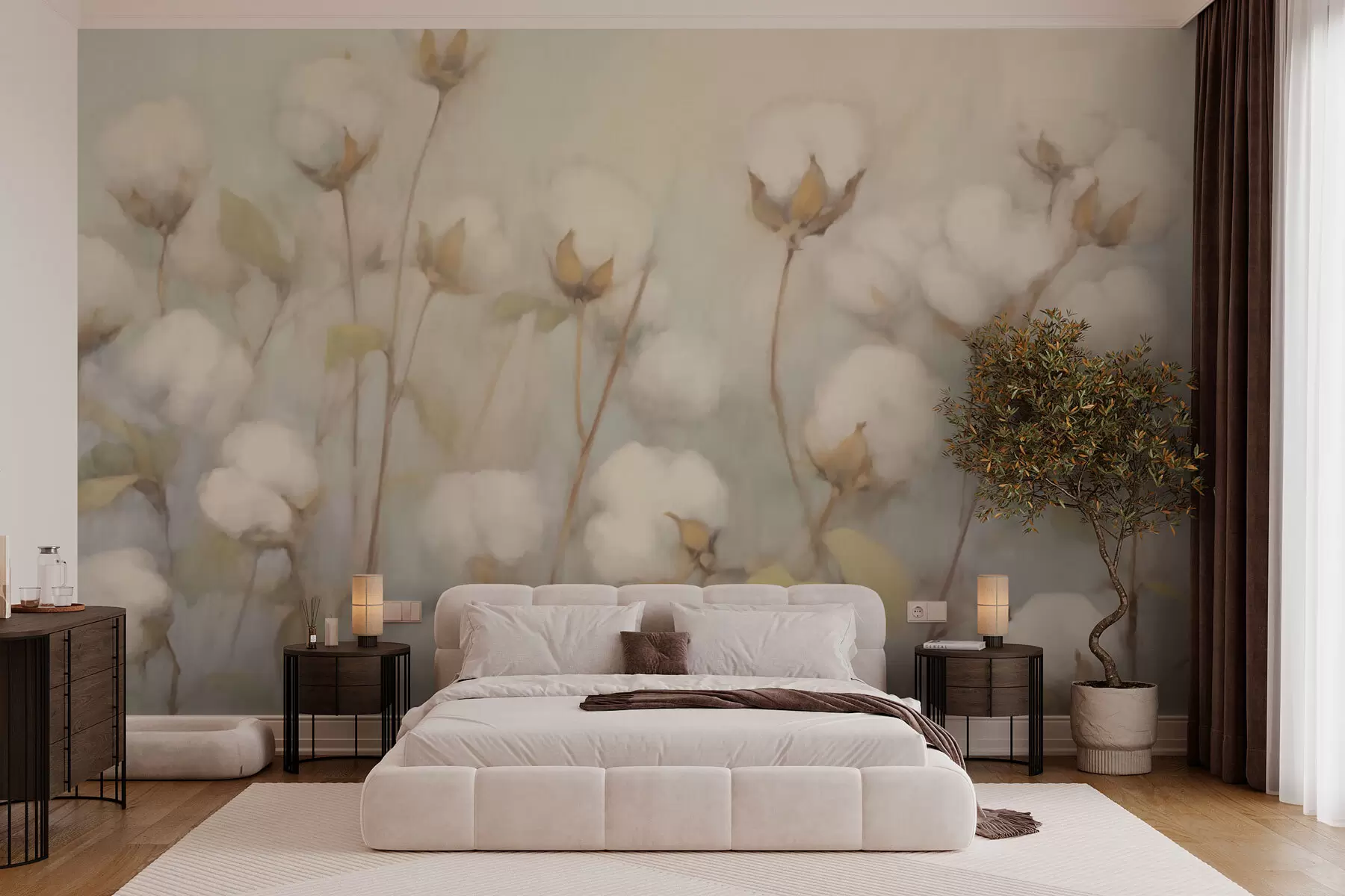 Papier peint Fleurs de coton w03220