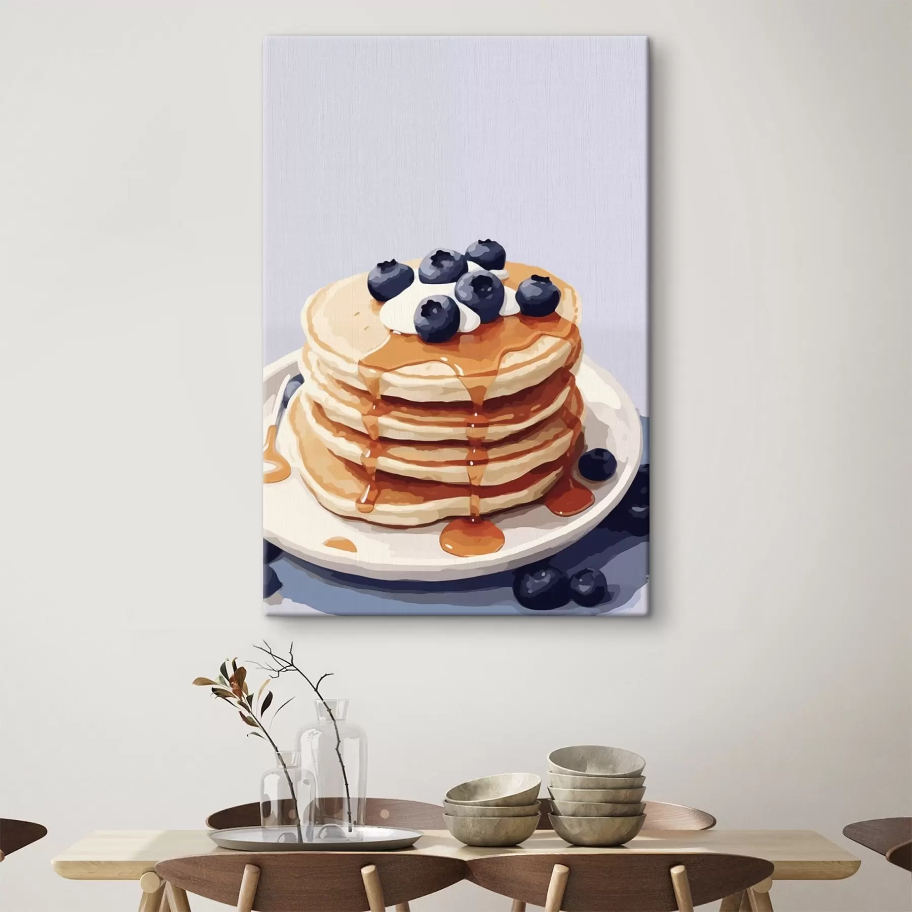 Tableau Crêpes avec sirop et myrtilles sur une assiette s43009