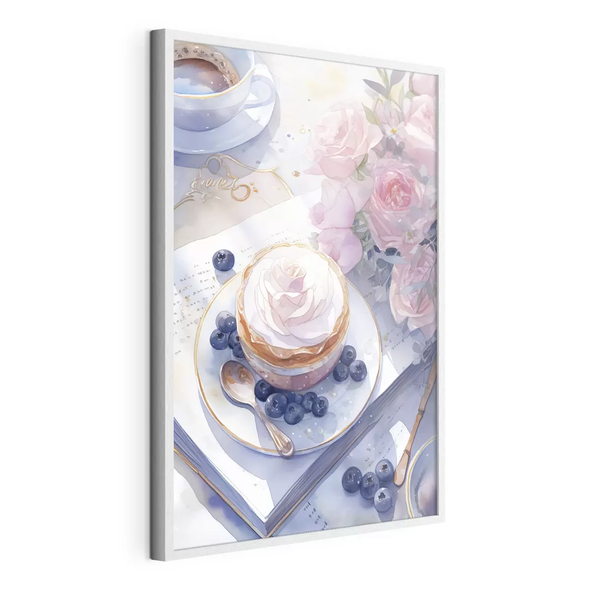 Poster Cupcake aux myrtilles, style boho, aquarelle, roses roses, poétique f43053