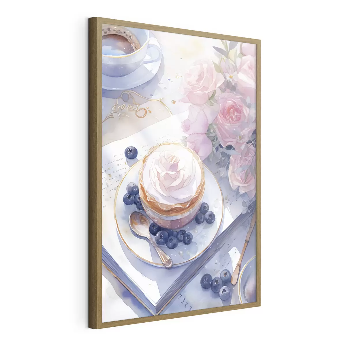 Poster Cupcake aux myrtilles, style boho, aquarelle, roses roses, poétique f43053