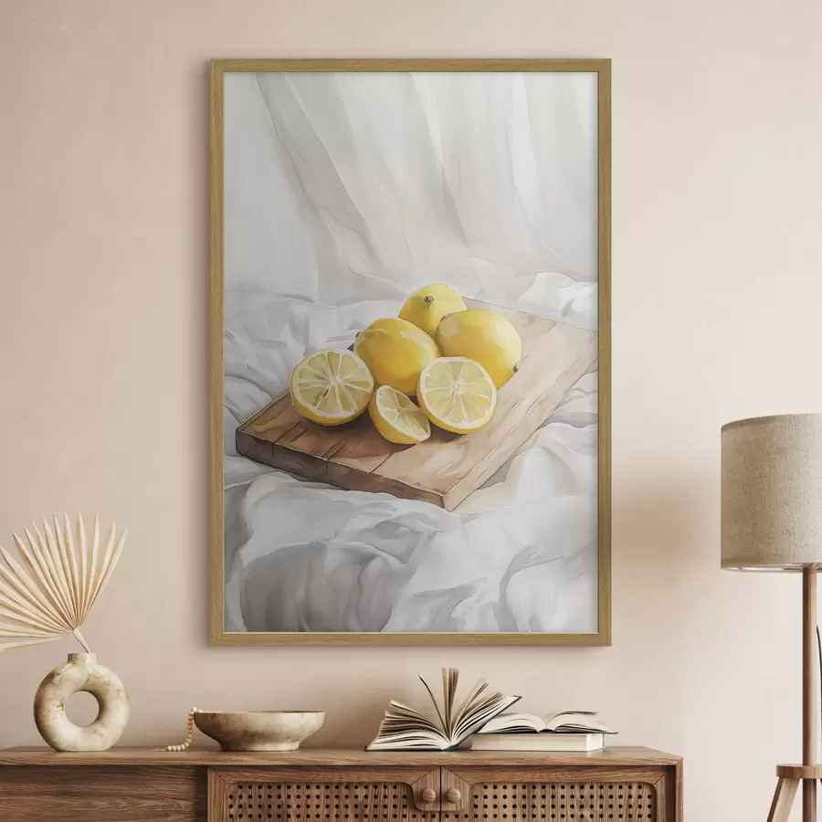 Papier peint Citrons esthétiques sur la planche en bois, décoration intérieure, éclairage naturel f43062