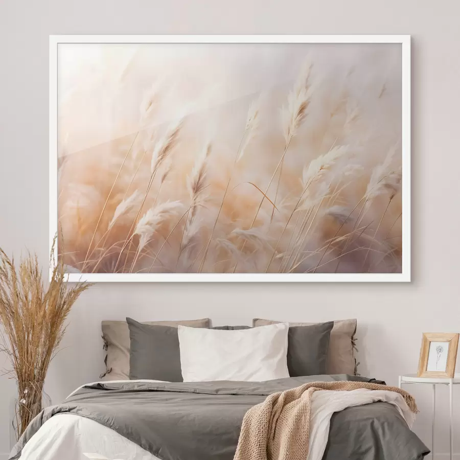 Papier peint L'herbe de la pampa avec une lumière douce et diffuse, créant une ambiance chaleureuse, l'arrière-plan est un mélange de couleurs pastel f43157
