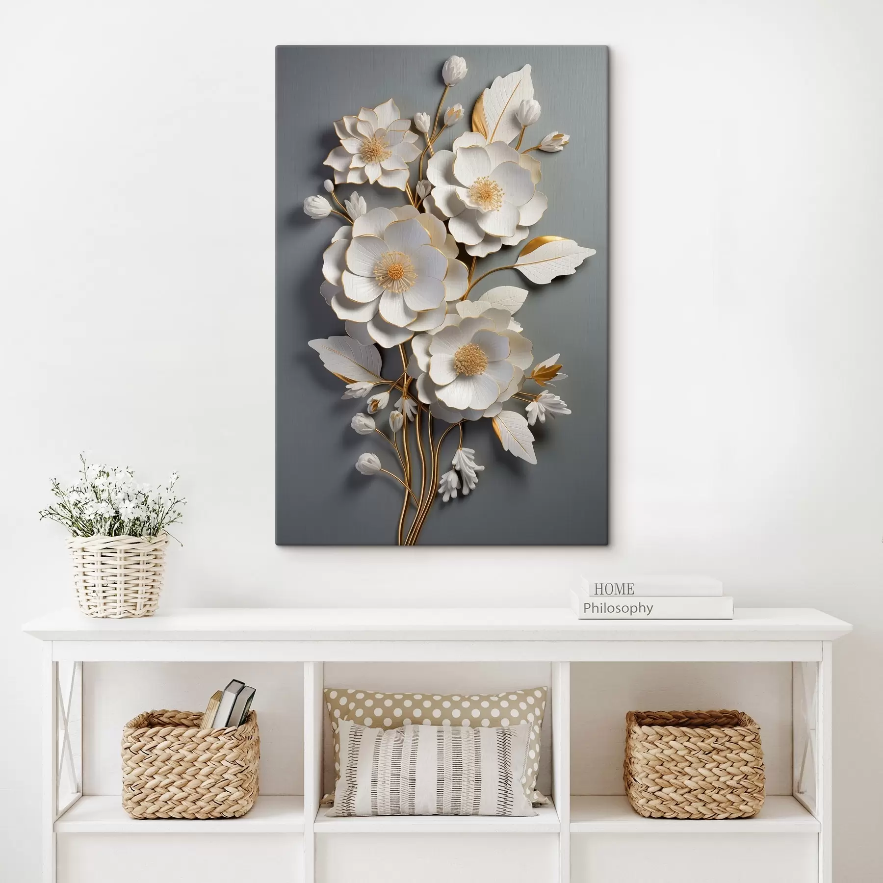 Tableau Fleurs volumétriques sur fond gris s43128