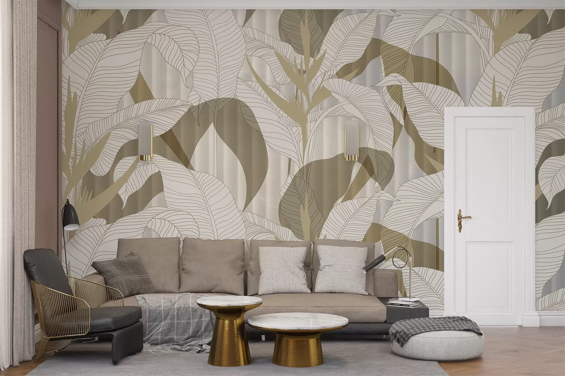 Papier peint Grandes feuilles larges dans des tons colorés w03254v1