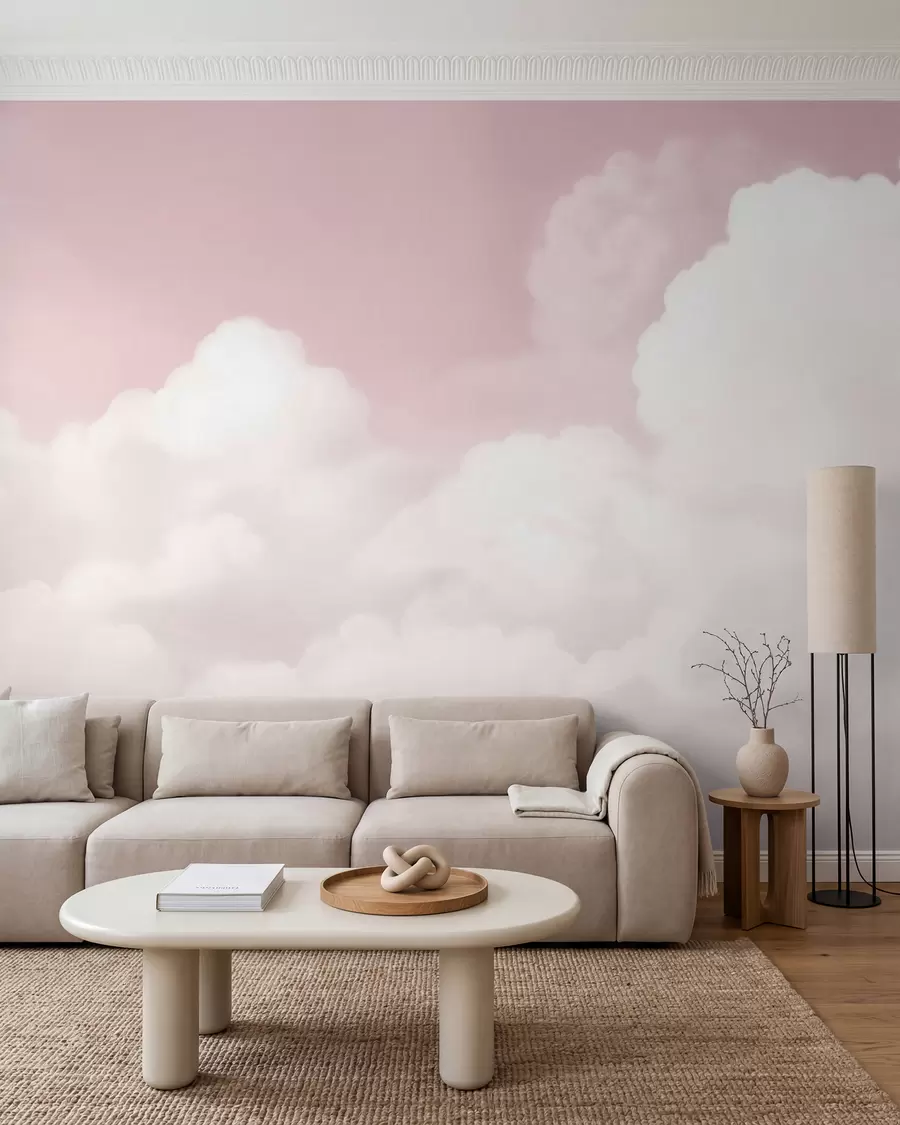 Papier peint Nuages rose poudré w03301