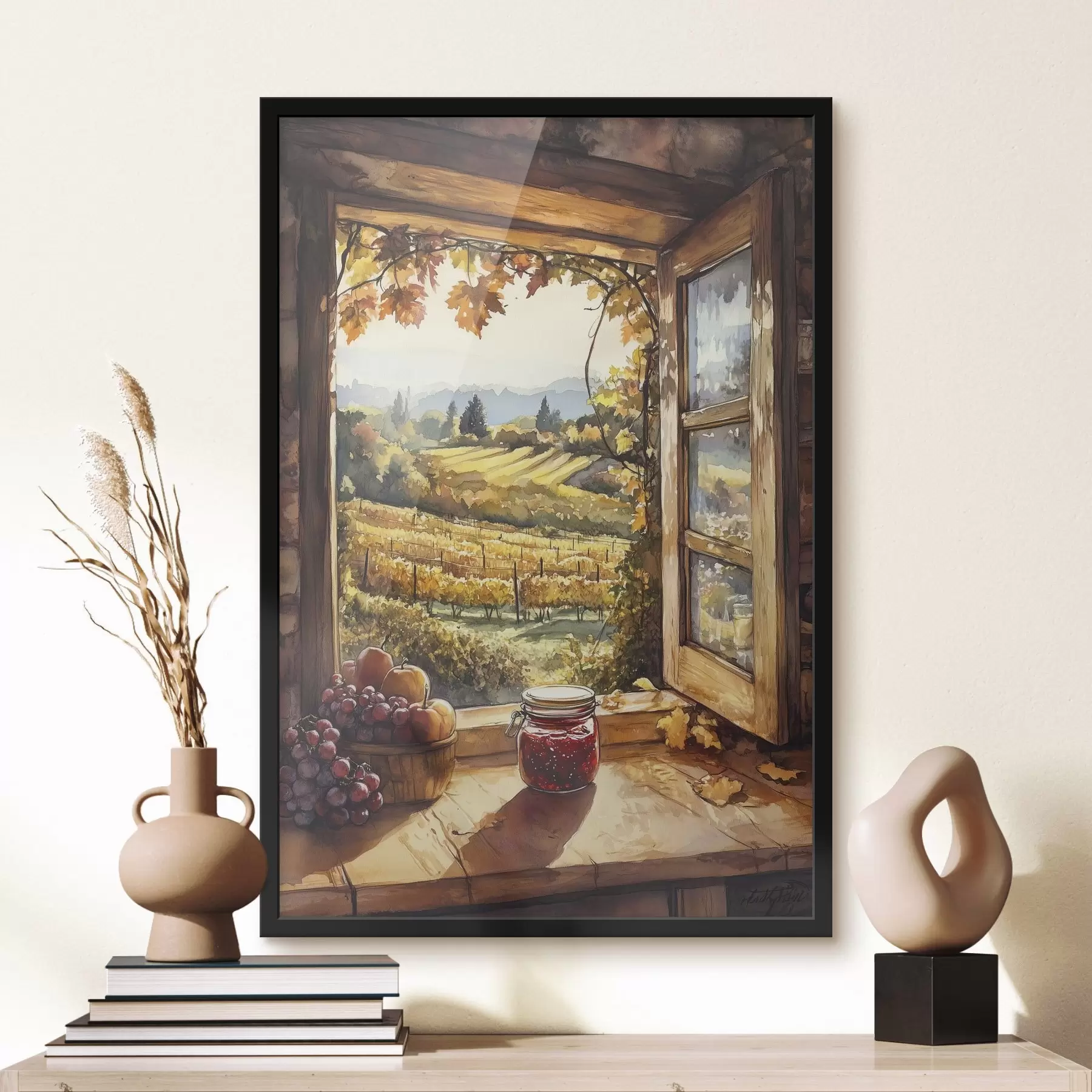 Papier peint Récolte dans le village, rustique, fruits, confiture, paysages de nature, style aquarelle f43186