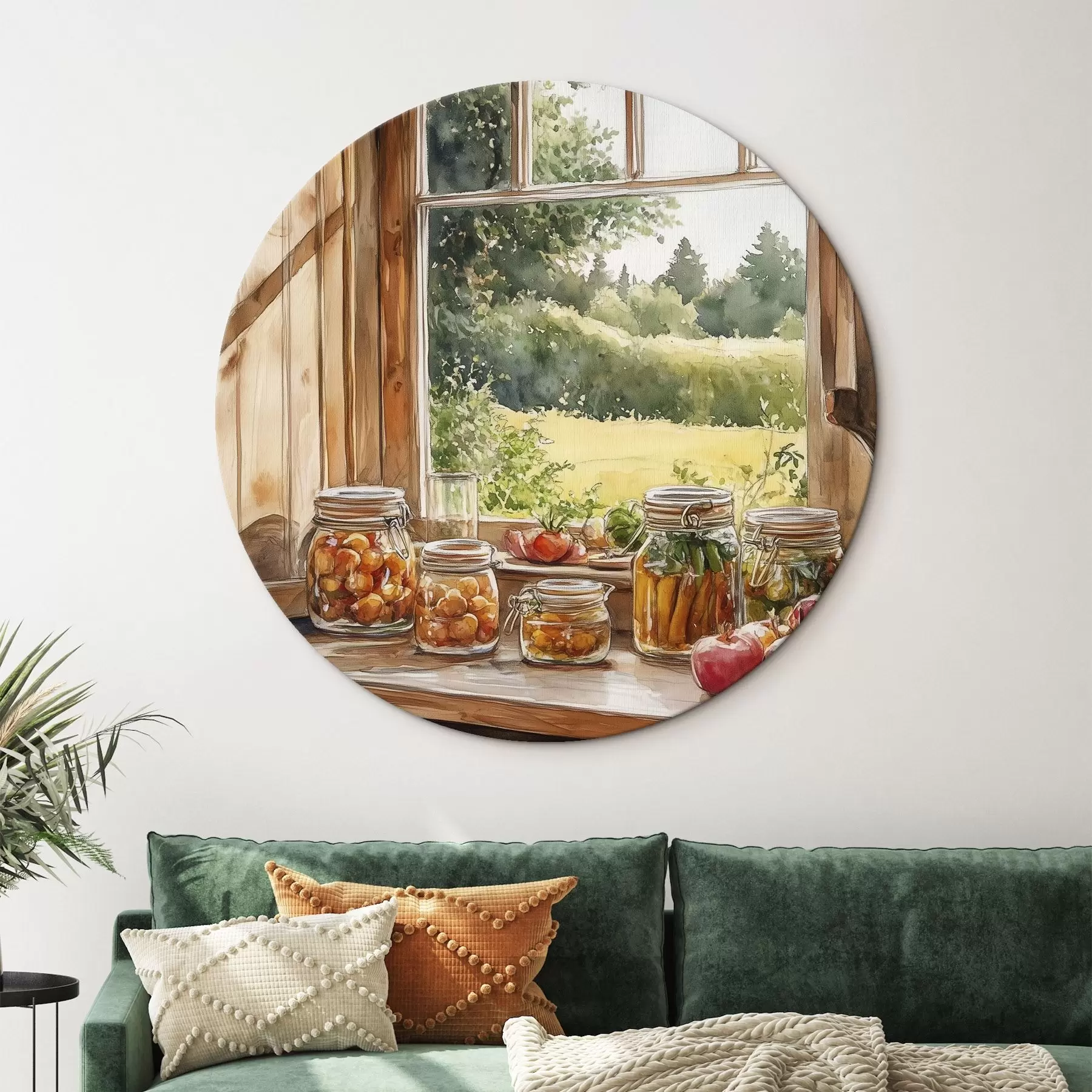 Tableau Esthétique villageoise, maison en bois, nature estivale, légumes, style aquarelle r43185