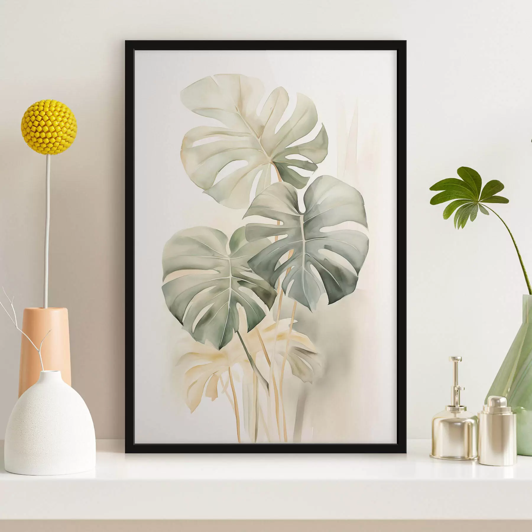 Papier peint Feuilles de monstera en technique d'aquarelle f43210