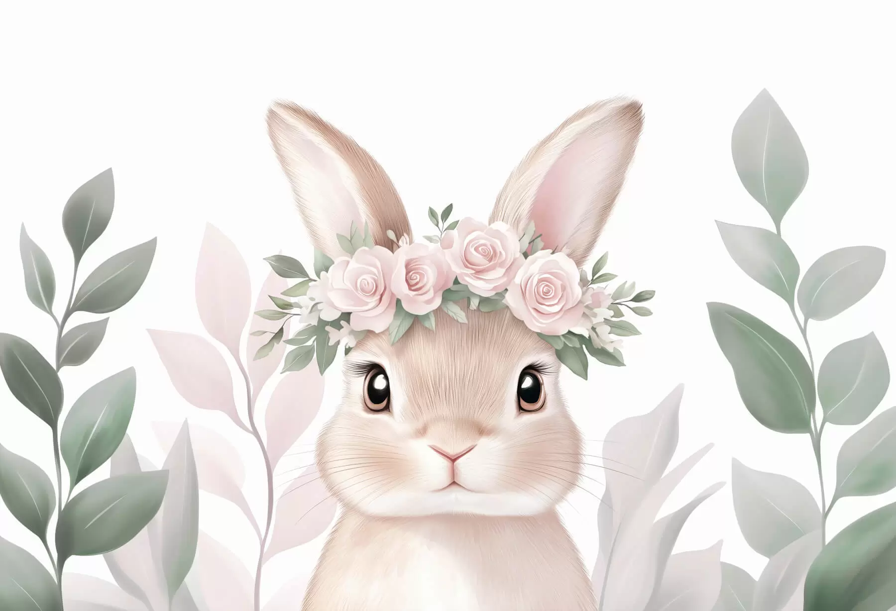 Papier peint Lapin à la couronne de roses w03169