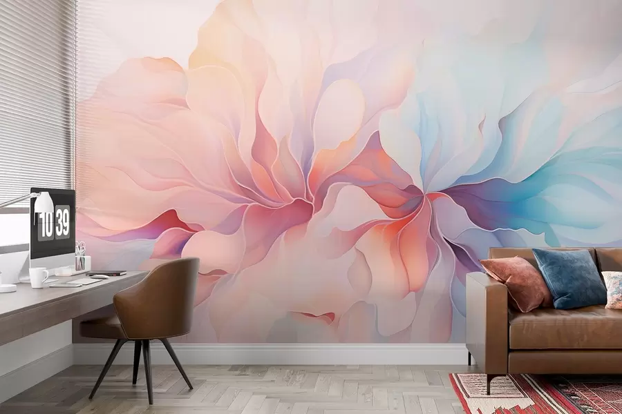 Papier peint Motif floral abstrait dans des tons doux de rose et de bleu w08873