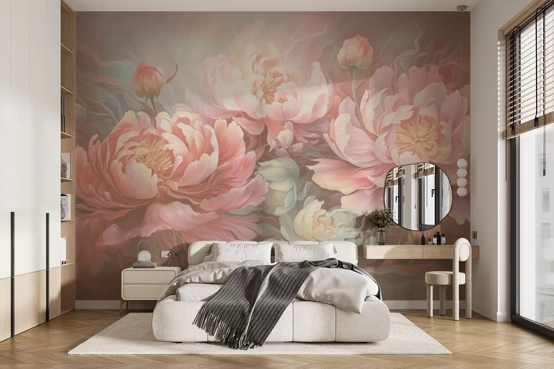 Papier peint Pivoines de conte de fées dans un style à coups de pinceau dans des tons chauds w08879v2
