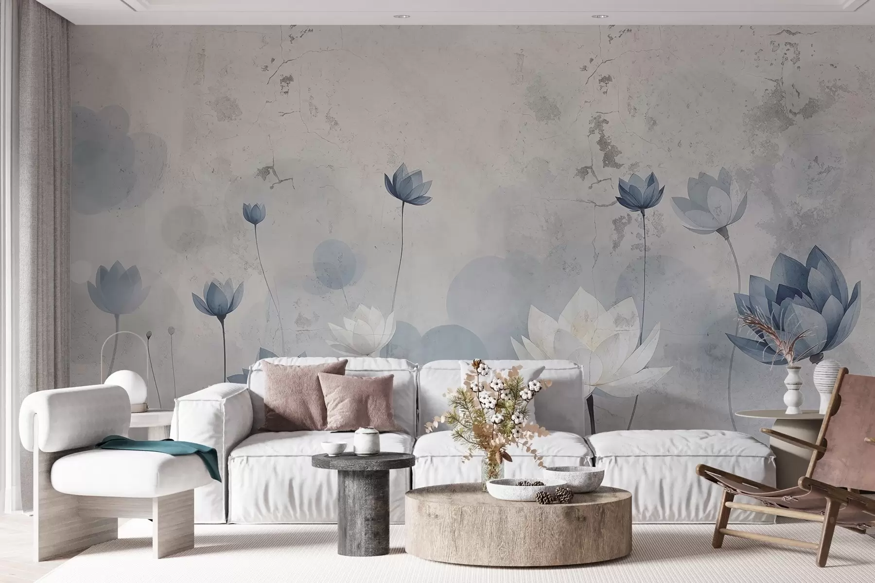 Papier peint Mur fissuré avec des lotus peints w03336