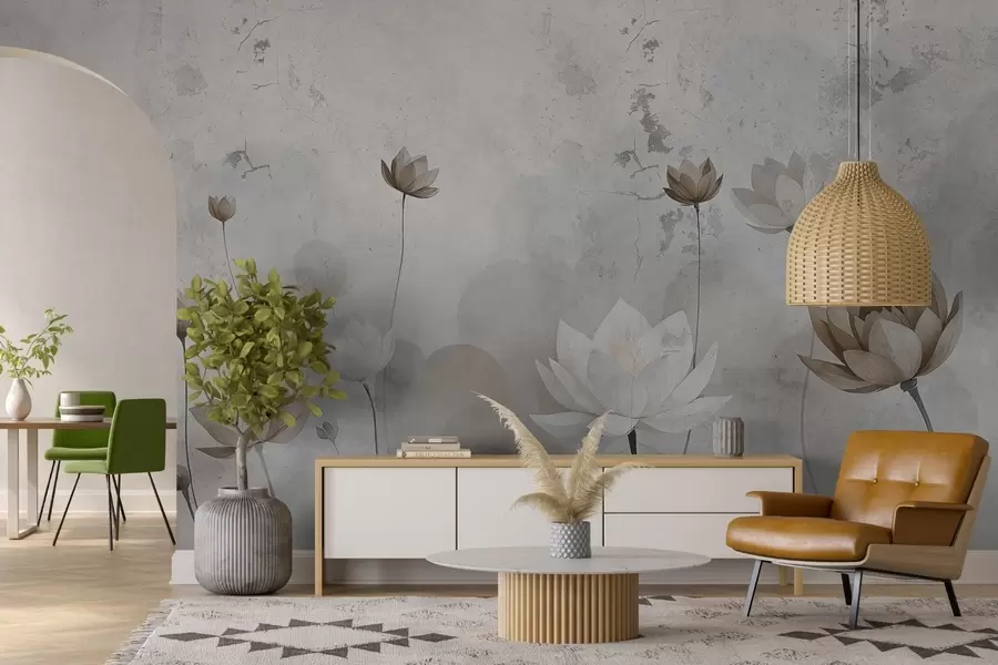 Papier peint Mur fissuré avec des lotus peints w03336v1