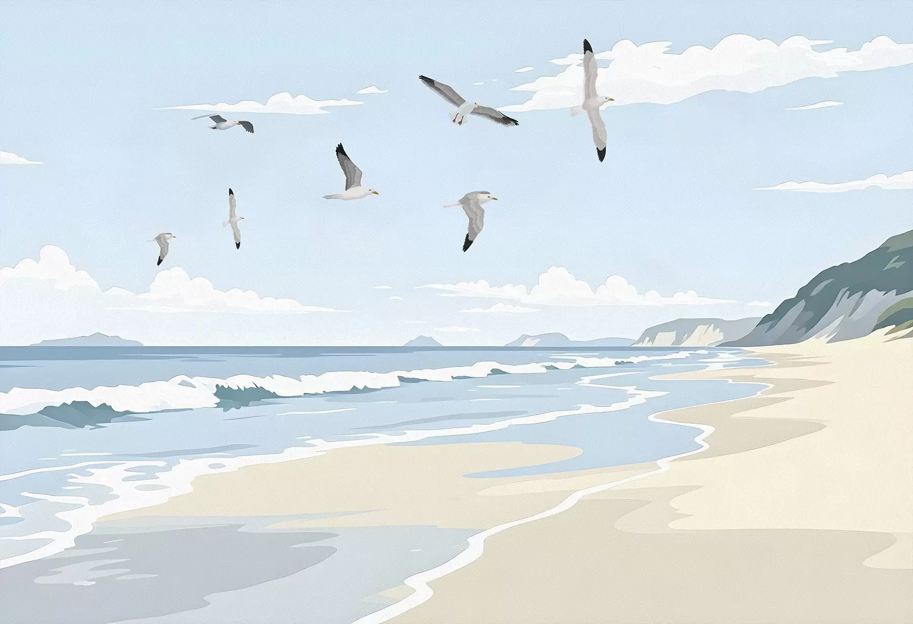 Papier peint Paysage marin peint à la peinture à l'huile w03338