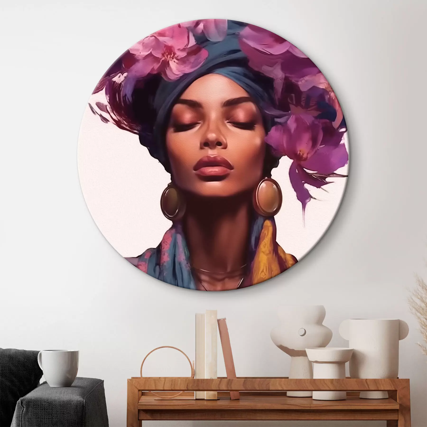 Tableau Belle femme avec des fleurs r43040