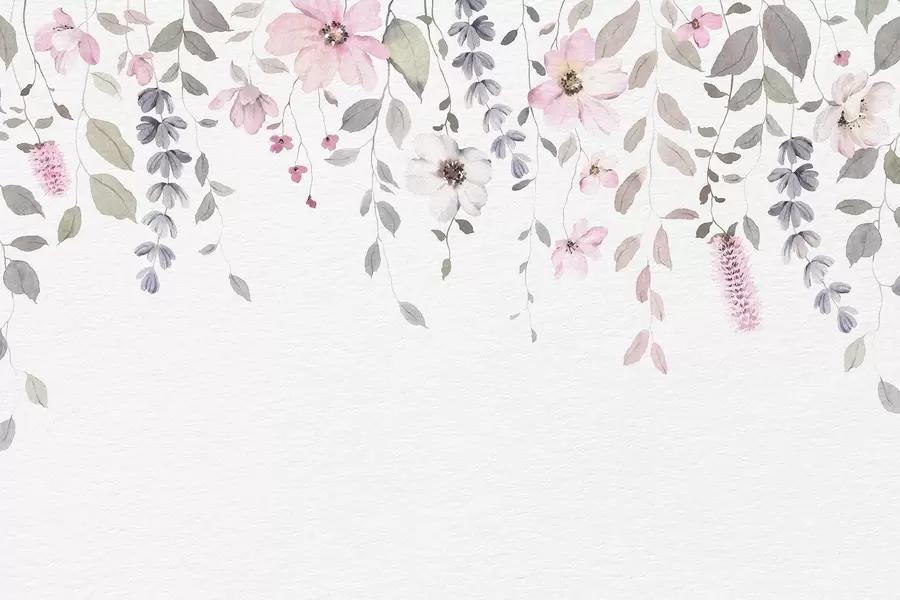 Papier peint Suspension de fleurs et de feuilles en aquarelle w03315