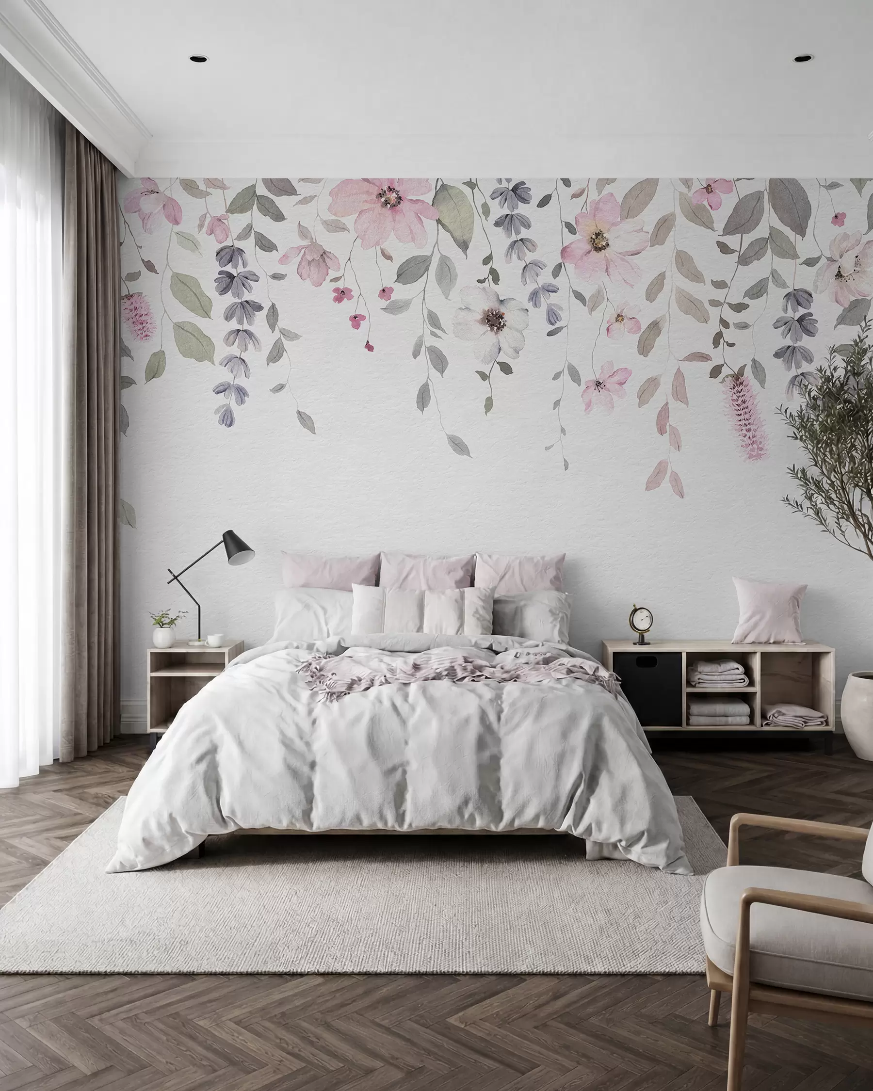 Papier peint Guirlandes de fleurs roses w03315