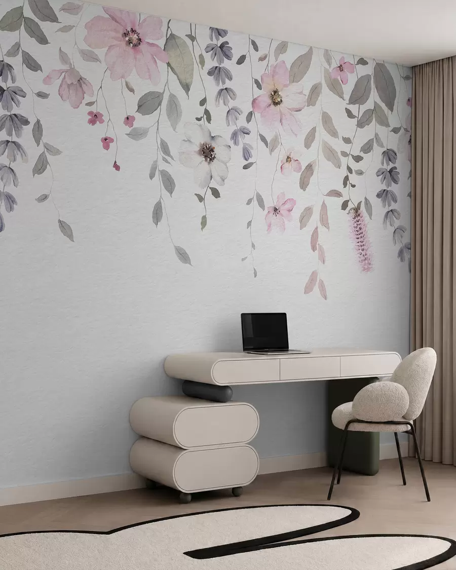 Papier peint Suspension de fleurs et de feuilles en aquarelle w03315